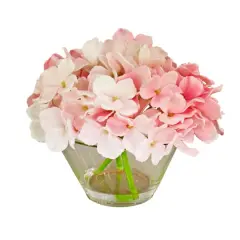 8" Hydrangea in Glass Vase Light Pink