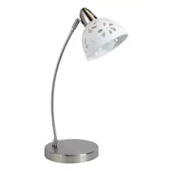 Simple Designs&trade; 20" Brushed Nickel Desk Lamp with White Porcelain Flower Shade