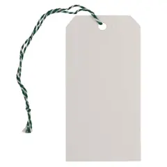 JAM Paper White Tags with Green String, 100ct.
