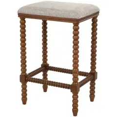 Brown Fabric Counter Stool with Wood Perle Legs & Beige Cushion