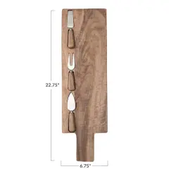 Hello Honey&reg; Natural Wood Charcuterie Board with Inlay Stainless Steel Cheese Serving Utensils