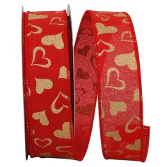 JAM Paper 1.5" x 25yd. Wired Faux Linen Heart Ribbon