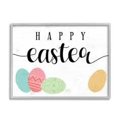 Stupell Industries Happy Easter Greeting Fun Pattern Spring Holiday Eggs Framed Giclee Art Gray