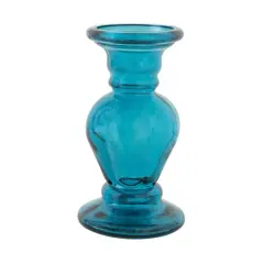 8" Aqua Blue Recycled Glass Pillar Candle Holder