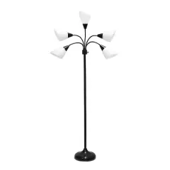 Simple Designs&trade; 5.5ft. 5-Light Gooseneck Black Floor Lamp with White Shades