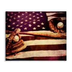 Stupell Industries American Flag Stripes Stars Baseball Mitt Sports Motif Canvas Wall Art