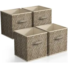 Sorbus 11" Beige Woven Foldable Storage Cubes, 4ct.