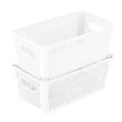 Simplify Slide 2 Stack It Small Storage Tote Baskets, 2ct. White