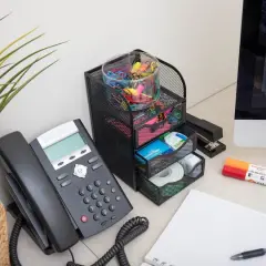 Mind Reader Black 3 Drawers Mini Desk Office Supplies Organizer