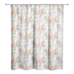 Butterfly Bird Floral Shower Curtain White