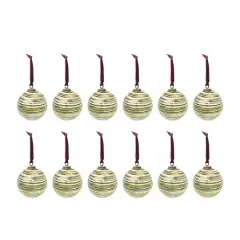 Hello Honey&reg; 12 Pack 4" Multicolor Glass Ball Ornaments with Stripes & Velvet Ribbon Hanger