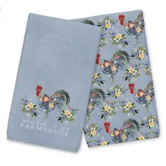 Floral Rooster Collage Blue 16" x 25" Towel Set