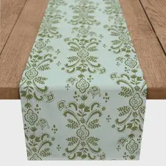 90" Floral Crest Cotton Twill Table Runner Green