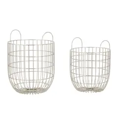 Set of 2 Silver Iron Contemporary Storage Basket, 17" x 13" x 13"