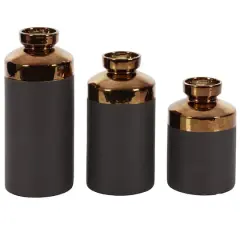 CosmoLiving by Cosmopolitan Set of 3 Grey Ceramic Contemporary Vase, 8", 10", 12"