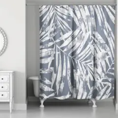 Tropical Leaves Shower Curtain Slate
