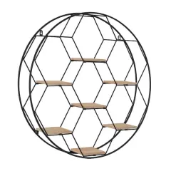 Black Metal Round 7 Shelves Wall Shelf 28" x 5" x 28"