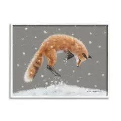 Stupell Industries Jumping Fox Winter Snowfall Framed Giclee Art White