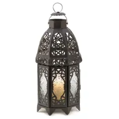 12" Black Lattice Moroccan Style Candle Lantern