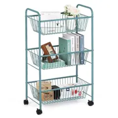 NEX&trade; Blue Large 3-Tier Rolling Basket Stand with Shelves & Wheels