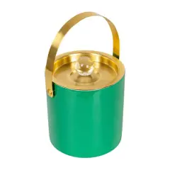 Hello Honey 1.5-Quart Enameled Stainless Steel Ice Bucket with Lid and Glass Knob, Gold Finish and Turquoise Color