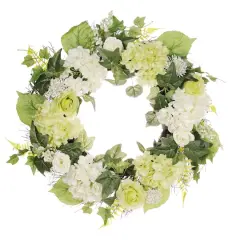24" White Spring Hydrangea & Rose Wreath