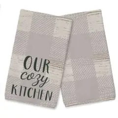 Our Cozy Kitchen Gray Check Tea Towel - Set of 2