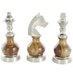 6" Silver Aluminum Metal Chess Sculpture with Round Wood Centers, 3ct.