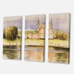 Designart - Historic Church On The Rock On Banks of The River - Lake House Canvas Wall Art Print