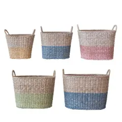 Hello Honey&reg; Multicolor Oval Woven Water Hyacinth & Rattan Dip-Dyed Basket Set
