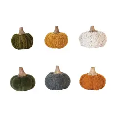 Hello Honey&reg; 3.5" Boucl&eacute; Velvet Pumpkin Holiday D&eacute;cor Set with Wood Stems