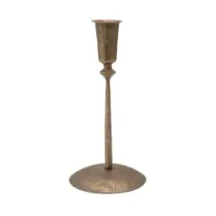 Hello Honey&reg; 9" Antique Brass Hand-Forged Hammered Metal Taper Candle Holder