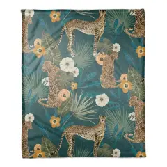 Tropical Cheetah Coral Fleece Blanket Teal