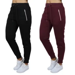 Galaxy by Harvic Women's Relaxed-Fit Fleece-Lined Zipper Pockets Jogger Sweatpants, 2 Pack Black/Burgundy