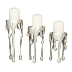 Silver Aluminum Contemporary Candle Holder, Set of 3" 12", 10", 8"