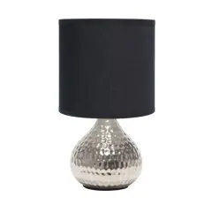 Simple Designs Hammered Silver Table Lamp Black