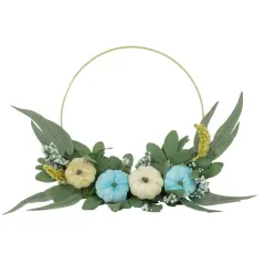 20" Blue Pumpkins & Foliage Thanksgiving Artificial Half Wreath