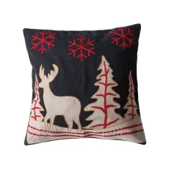 Hello Honey&reg; 18" Embroidered Winter Scene with Reindeer Cotton Slub Throw Pillow