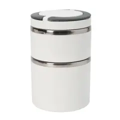 Kitchen Details 2-Tier Round Twist White Insulated Stainless Steel Lunch Box
