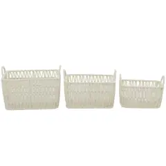 White Cotton Handmade Storage Basket with Handles Set of 3 11", 10", 9"
