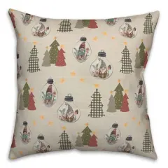 Cream Tree & Globe Pattern Throw Pillow