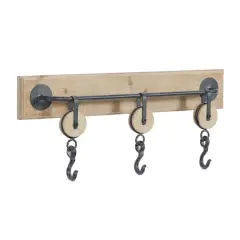 Brown Wood Industrial Wall Hook, 10" x 24" x 4"