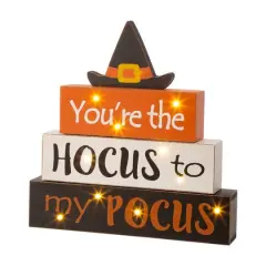 Glitzhome&reg; 12" Halloween Wooden Lighted Word Block Table D&eacute;cor