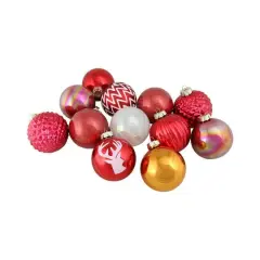 12ct. 3" Red & Gold Textured 2 Finish Glass Ball Ornaments