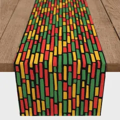 72" Black, Red, Green & Yellow Pattern Poly Twill Table Runner