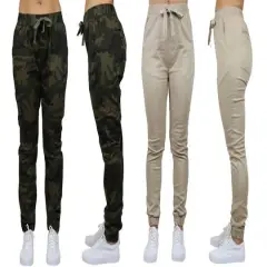 Galaxy By Harvic Loose Fit Stretch Twill Women's Joggers 2 Pack Camouflage/Khaki