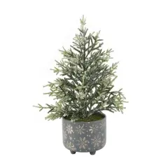 18.5" Unlit Frosted Artificial Christmas tree in Snowflake Ceramic Footed Pot 