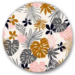 Designart - Tropical Naturepalm Monstera Leaves In Silhouette - Traditional Metal Circle Wall Art