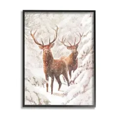 Stupell Industries Elks Snowy Forest Wildlife Black Framed Giclee Art