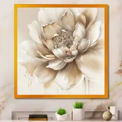 Designart 'Blooming Beige Floral Design III' Floral & Botanical Framed Canvas Wall Art Thick Gold